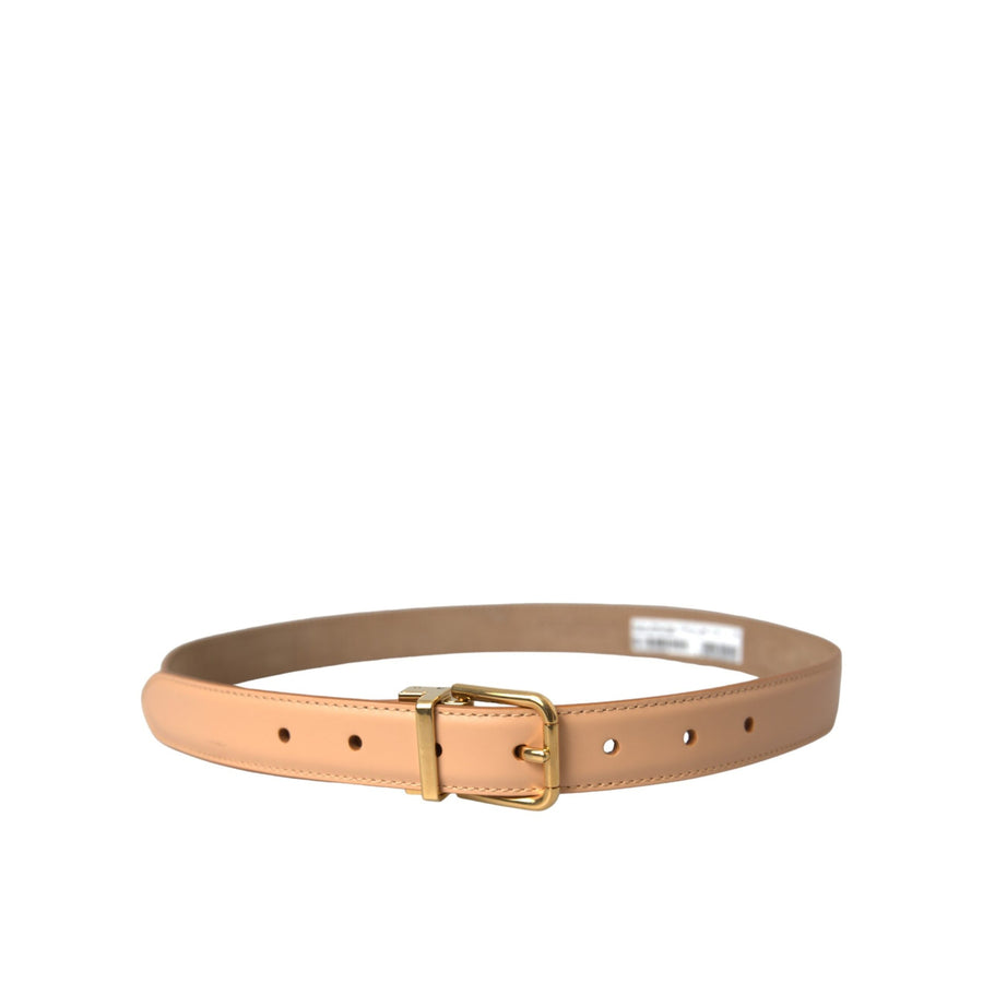 Dolce & Gabbana Beige Calfskin Leather Gold Metal Buckle Belt