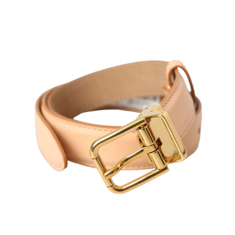 Dolce & Gabbana Beige Calfskin Leather Gold Metal Buckle Belt