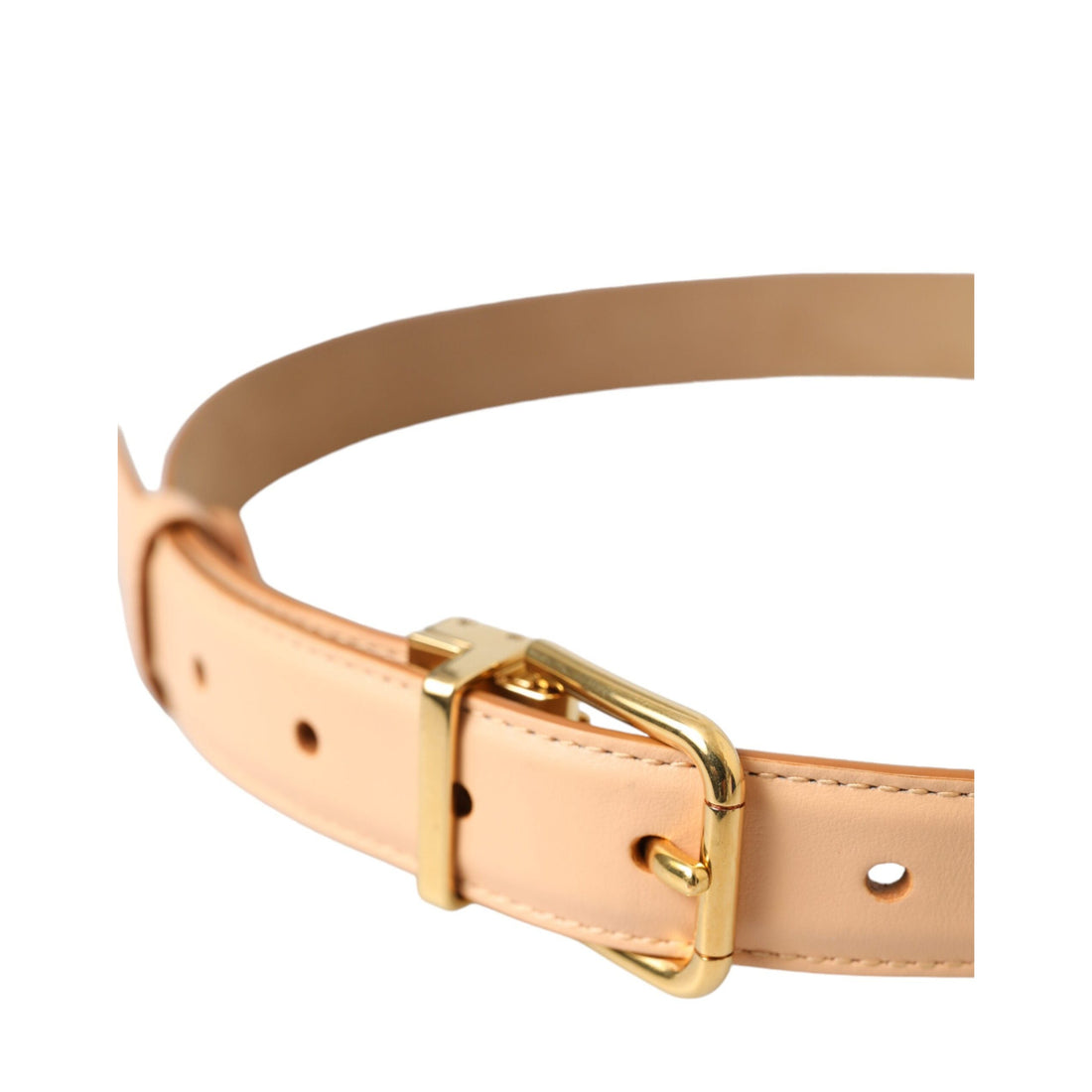 Dolce & Gabbana Beige Calfskin Leather Gold Metal Buckle Belt