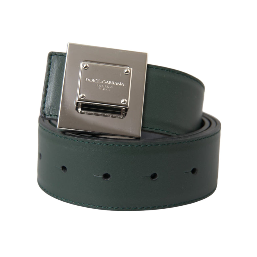 Dolce & Gabbana Green Calf Leather Square Metal Buckle Belt