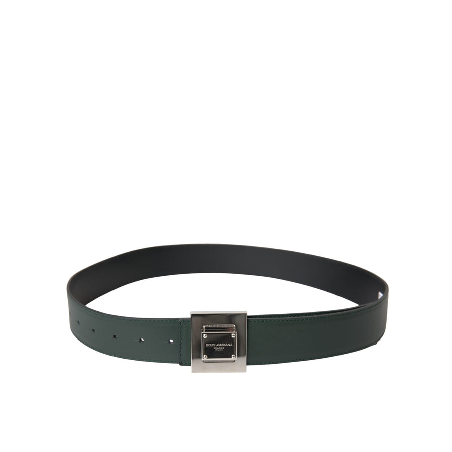 Dolce & Gabbana Green Calf Leather Square Metal Buckle Belt