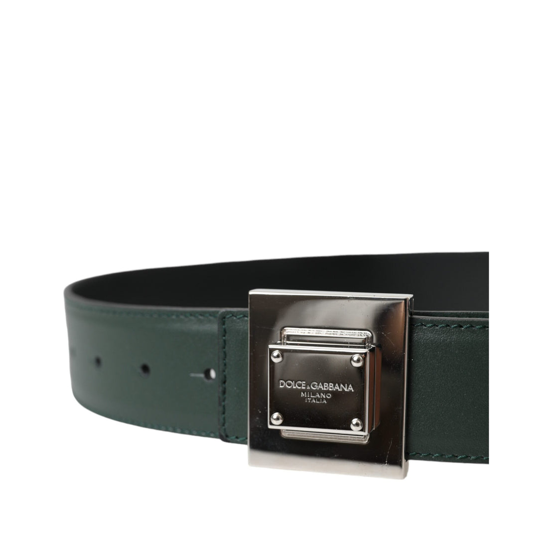 Dolce & Gabbana Green Calf Leather Square Metal Buckle Belt