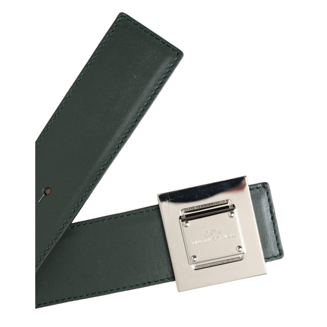 Dolce & Gabbana Green Calf Leather Square Metal Buckle Belt