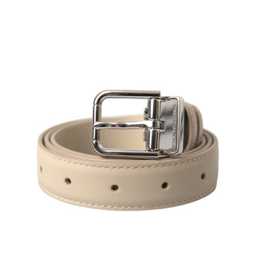 Dolce & Gabbana Beige Calfskin Leather Silver Metal Buckle Belt