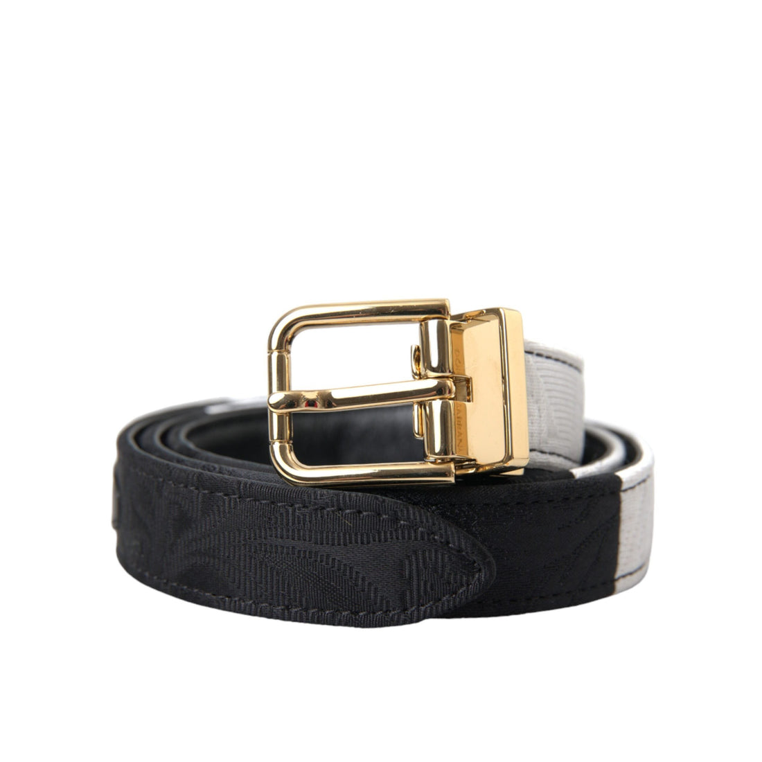 Dolce & Gabbana Black White Patchwork Gold Metal Buckle Belt