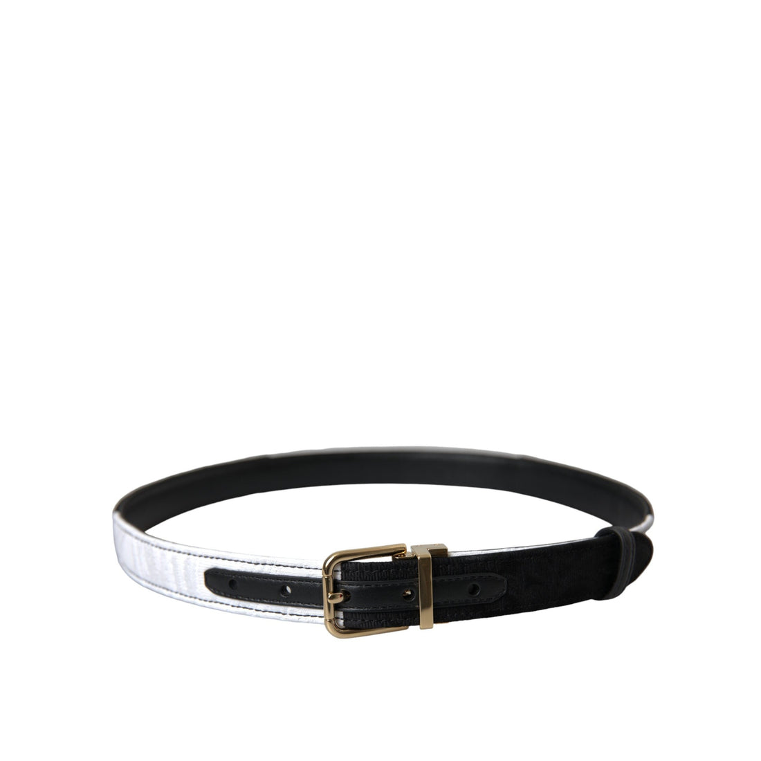 Dolce & Gabbana Black White Patchwork Gold Metal Buckle Belt