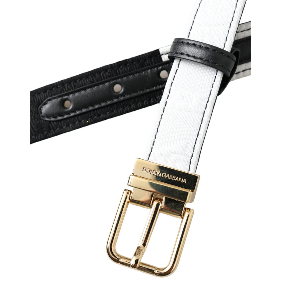 Dolce & Gabbana Black White Patchwork Gold Metal Buckle Belt