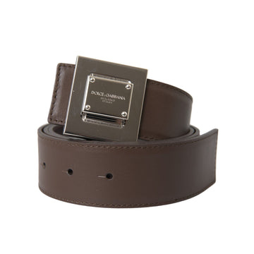 Dolce & Gabbana Brown Calf Leather Square Metal Buckle Belt