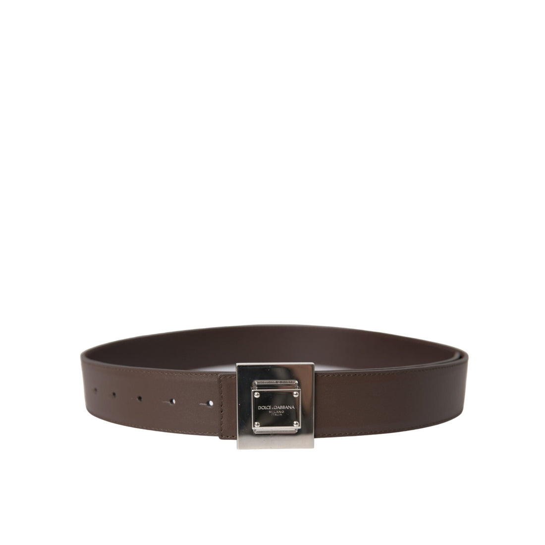 Dolce & Gabbana Brown Calf Leather Square Metal Buckle Belt