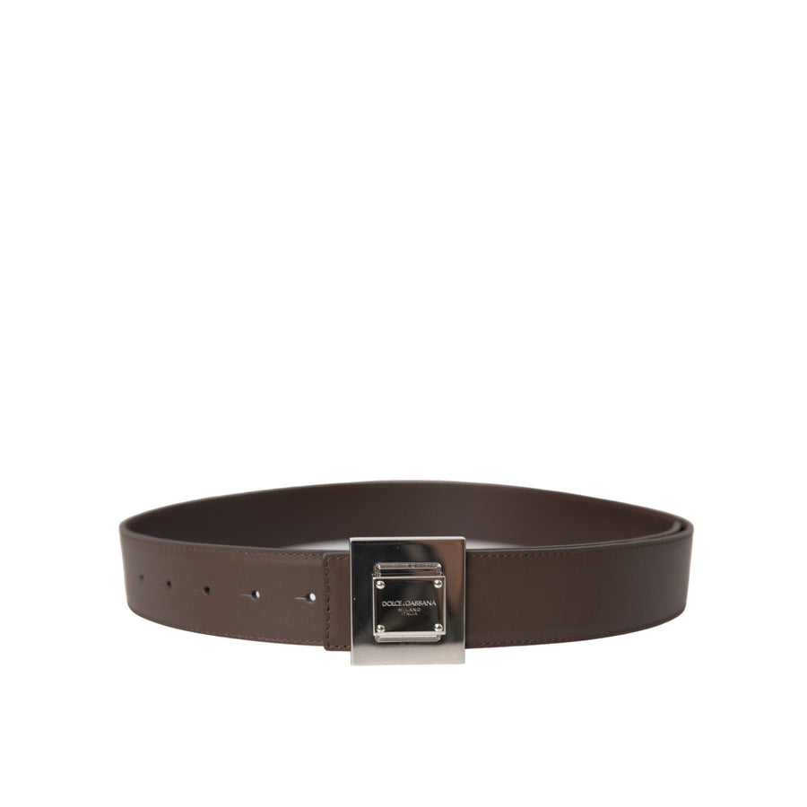 Dolce & Gabbana Brown Calf Leather Square Metal Buckle Belt