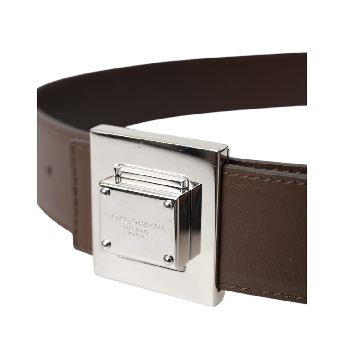 Dolce & Gabbana Brown Calf Leather Square Metal Buckle Belt