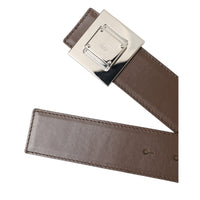 Dolce & Gabbana Brown Calf Leather Square Metal Buckle Belt