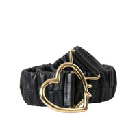 Dolce & Gabbana Black Leather Gold Heart Metal Buckle Belt