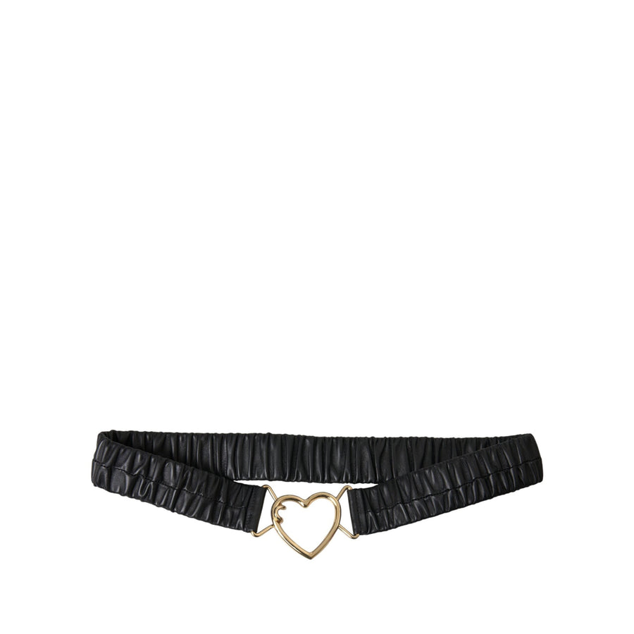 Dolce & Gabbana Black Leather Gold Heart Metal Buckle Belt