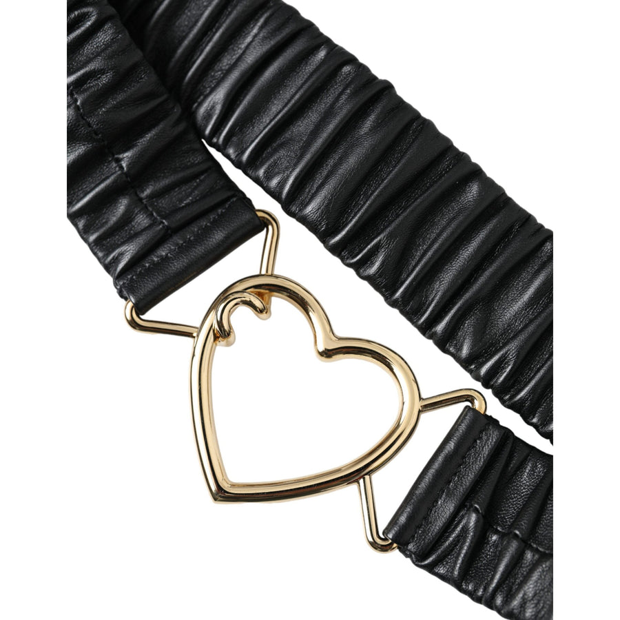 Dolce & Gabbana Black Leather Gold Heart Metal Buckle Belt