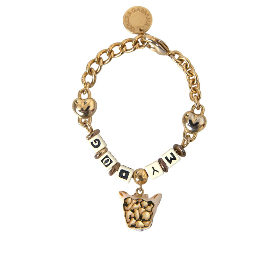 Dolce & Gabbana Gold Tone Brass Chain MY DOG Heart Bracelet