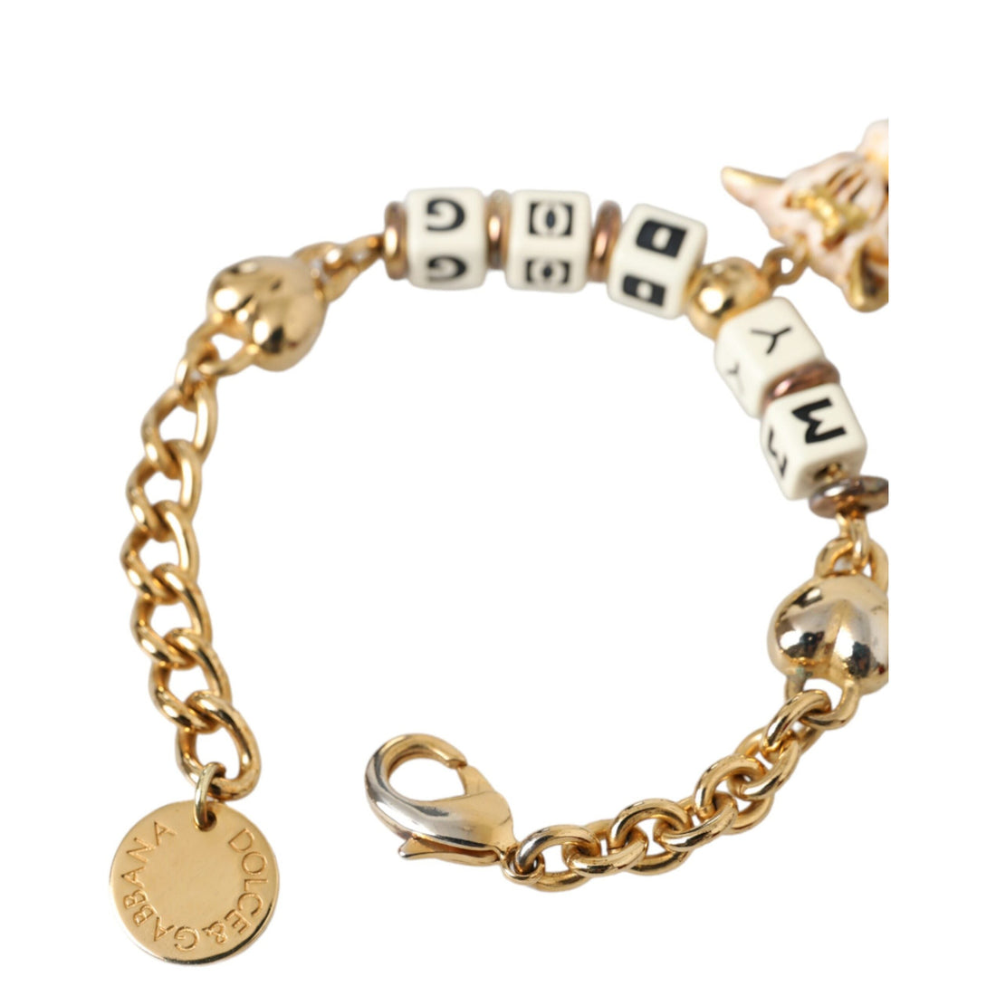 Dolce & Gabbana Gold Tone Brass Chain MY DOG Heart Bracelet