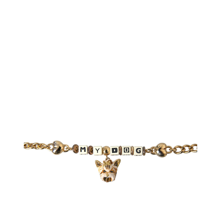 Dolce & Gabbana Gold Tone Brass Chain MY DOG Heart Bracelet