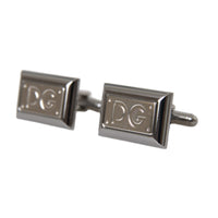 Dolce & Gabbana Silver Plated Metal Brass DG Logo Pin Cufflinks