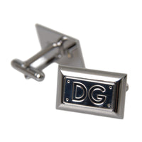 Dolce & Gabbana Silver Plated Metal Brass DG Logo Pin Cufflinks