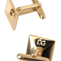 Dolce & Gabbana Gold Plated Brass Crystal Square Pin Cufflinks