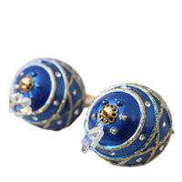 Dolce & Gabbana Gold Brass Blue Dangle Christmas Ball Crystal Clip On Earrings