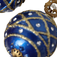 Dolce & Gabbana Gold Brass Blue Dangle Christmas Ball Crystal Clip On Earrings