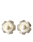 Dolce & Gabbana Gold Tone Maxi Faux Pearl Floral Clip-on Jewelry Earrings