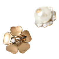 Dolce & Gabbana Gold Tone Maxi Faux Pearl Floral Clip-on Jewelry Earrings