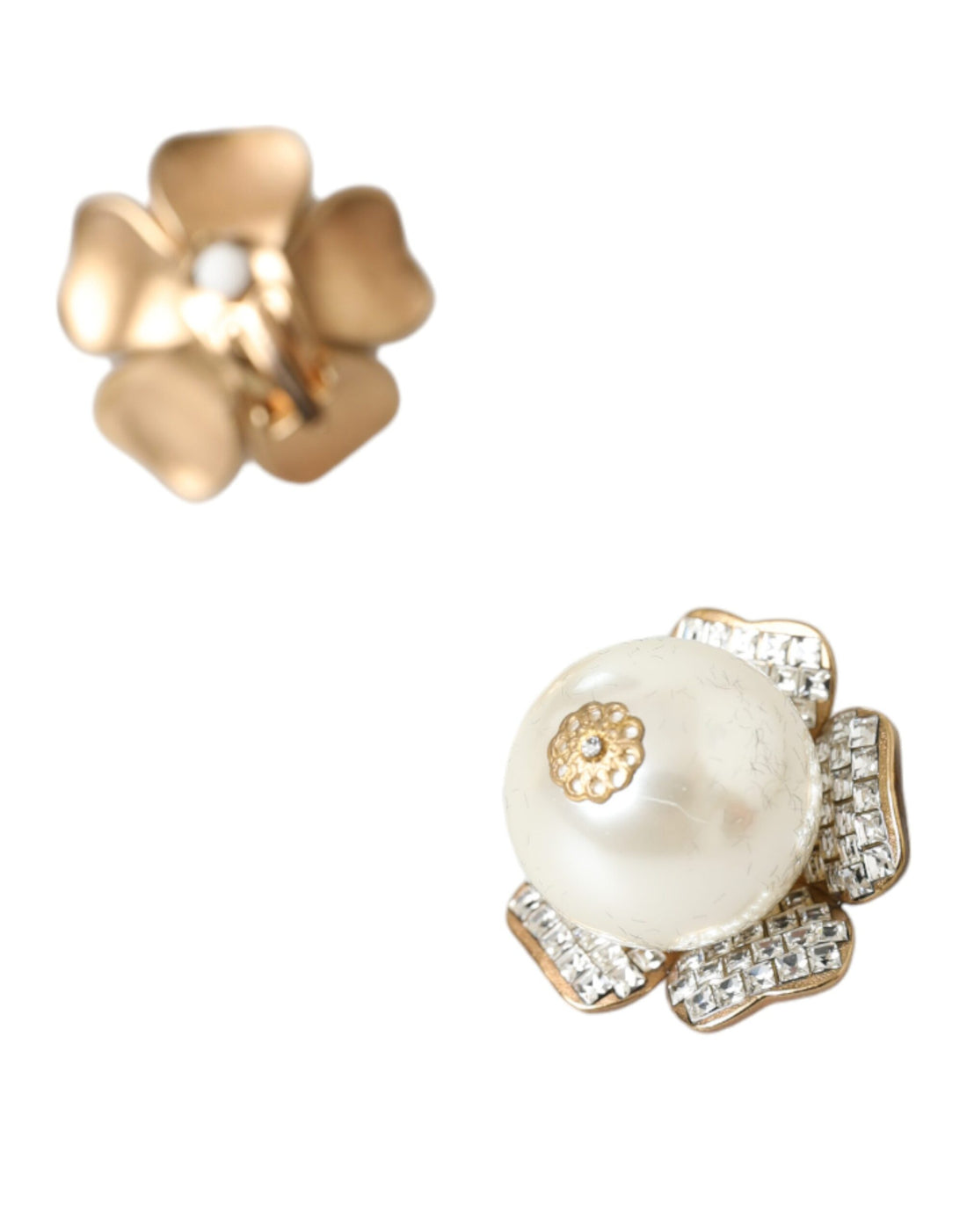 Dolce & Gabbana Gold Tone Maxi Faux Pearl Floral Clip-on Jewelry Earrings