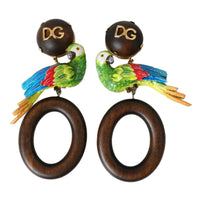 Dolce & Gabbana Multicolor Parrot Wood Brass Crystal Embellished Earring