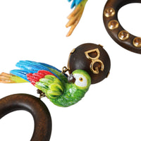 Dolce & Gabbana Multicolor Parrot Wood Brass Crystal Embellished Earring