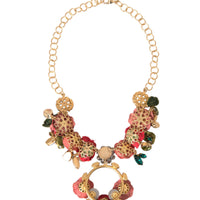 Dolce & Gabbana Gold Brass Link Chain RosePetal Crystal Pendant Necklace