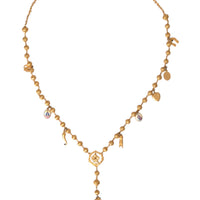 Dolce & Gabbana Gold Tone Chain Brass Beaded Statement Sicily Necklace