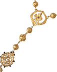 Dolce & Gabbana Gold Tone Chain Brass Beaded Statement Sicily Necklace
