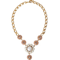 Dolce & Gabbana Gold Brass Crystal Purple Pink Pearl Pendants Necklace