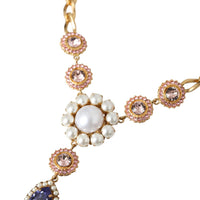 Dolce & Gabbana Gold Brass Crystal Purple Pink Pearl Pendants Necklace