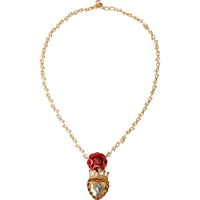 Dolce & Gabbana Gold BrassChain Sacred Heart Rose Crystal Charm Necklace