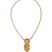 Dolce & Gabbana Gold BrassChain Sacred Heart Rose Crystal Charm Necklace