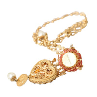 Dolce & Gabbana Gold BrassChain Sacred Heart Rose Crystal Charm Necklace