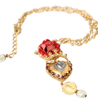 Dolce & Gabbana Gold BrassChain Sacred Heart Rose Crystal Charm Necklace