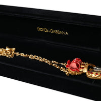 Dolce & Gabbana Gold BrassChain Sacred Heart Rose Crystal Charm Necklace