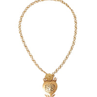 Dolce & Gabbana Gold Brass Chain Sacred Heart Crystal Charm Necklace