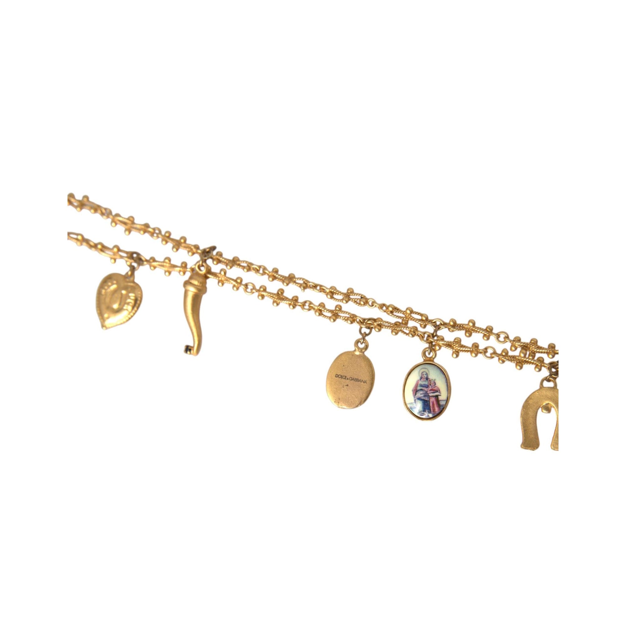 Dolce &amp; Gabbana Gold Tone Chain Brass Charm Statement Sicily Necklace