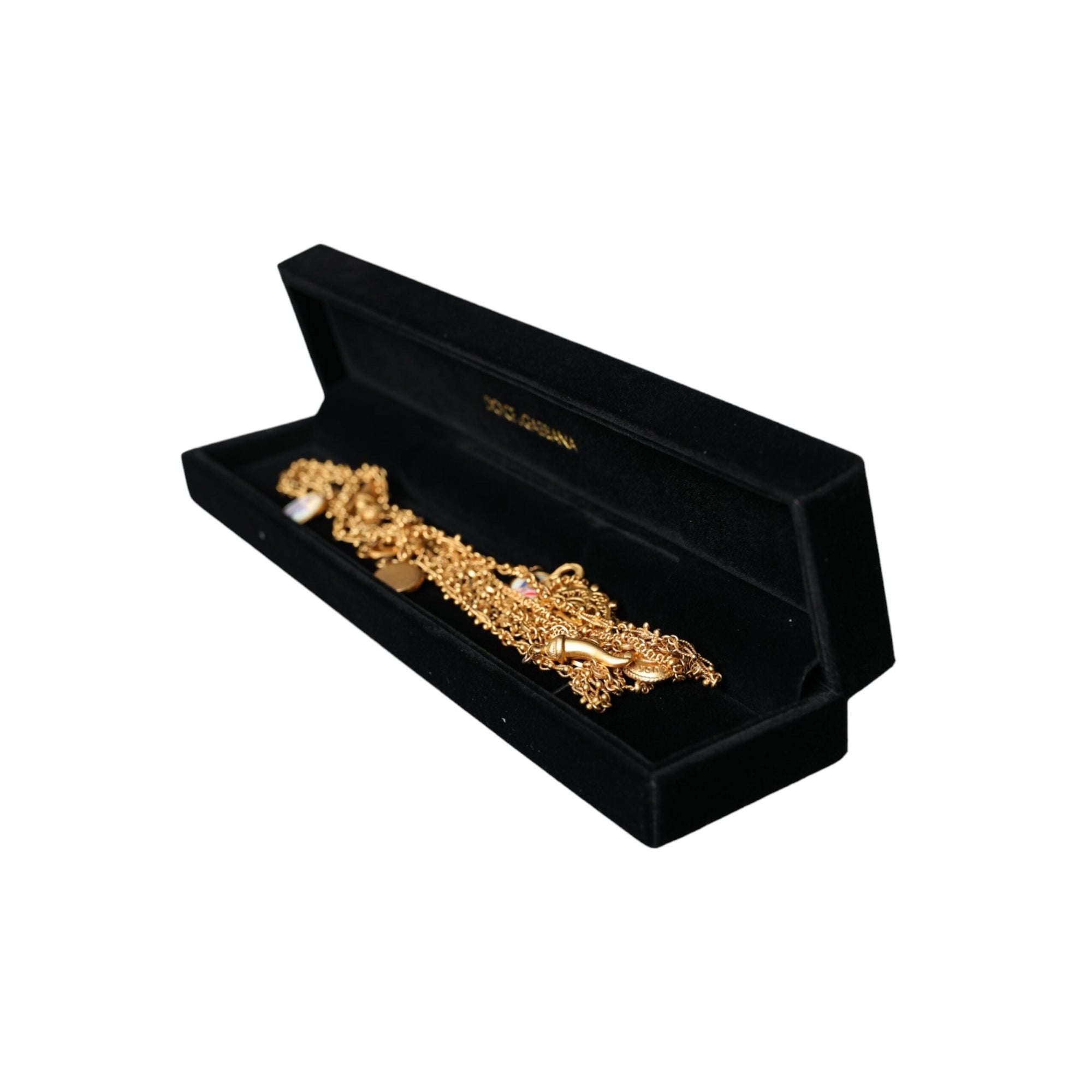 Dolce &amp; Gabbana Gold Tone Chain Brass Charm Statement Sicily Necklace