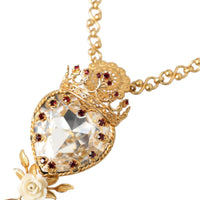 Dolce & Gabbana Gold Brass Chain Sacred Heart Crystal Charm Necklace