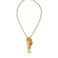 Dolce & Gabbana Gold Brass Chain Sacred Heart Crystal Charm Necklace