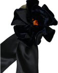 Dolce & Gabbana Black Silk Gold Brass Floral Hair Pin Brooch