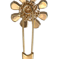 Dolce & Gabbana Gold Brass Floral Crystal Jewelry Brooch Pin