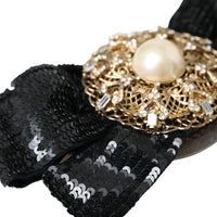 Dolce & Gabbana Black Sequin Pearl Handmade Brooch Hair Pin